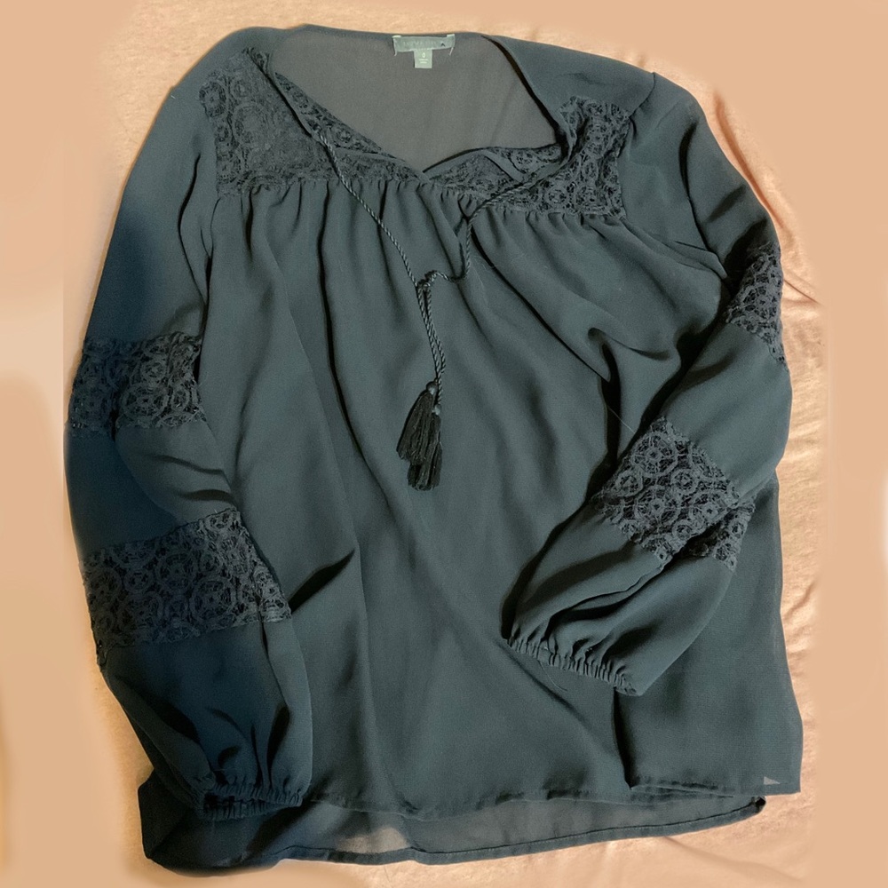 LOVESICK plus size Sheer Tunic tassel top SZ 0
